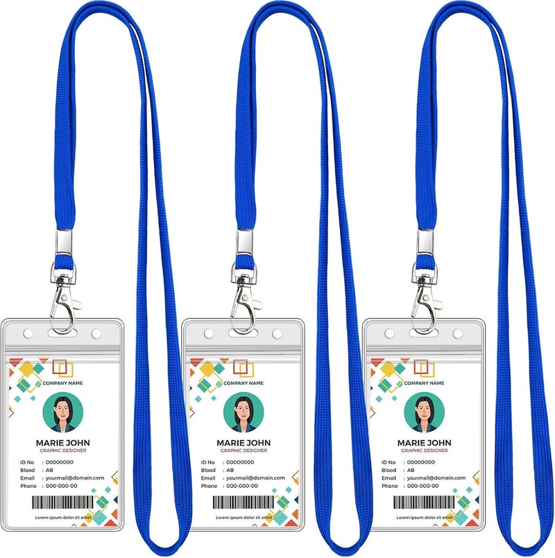 koorito 3 Pack Clear ID Badge Holder with Lanyard Blue Lanyards with Vertical Waterproof ID Badge Holder for Office, School, Travel - Image 1